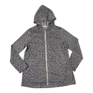 Soft Surroundings Hooded Sweater Womens Medium Leopard Print Cozy Layer Jacket